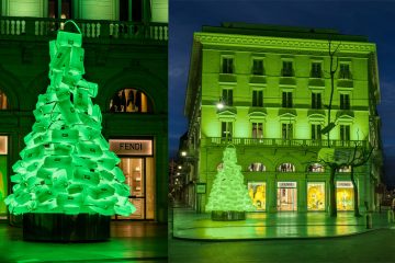 Fendi celebrates the 25th Anniversary of the Baguette bag with a luminescent Christmas tree